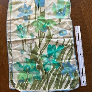 Floral Silk Blend Scarf with Blue and Green Floral Design